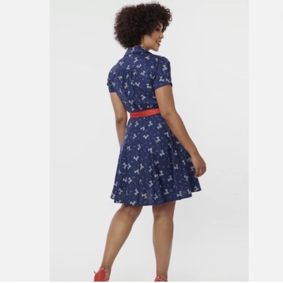 UNIQUE VINTAGE Retro Holiday Party Christmas Dog + Cand Canes Wrap Dress - Picture 2 of 10